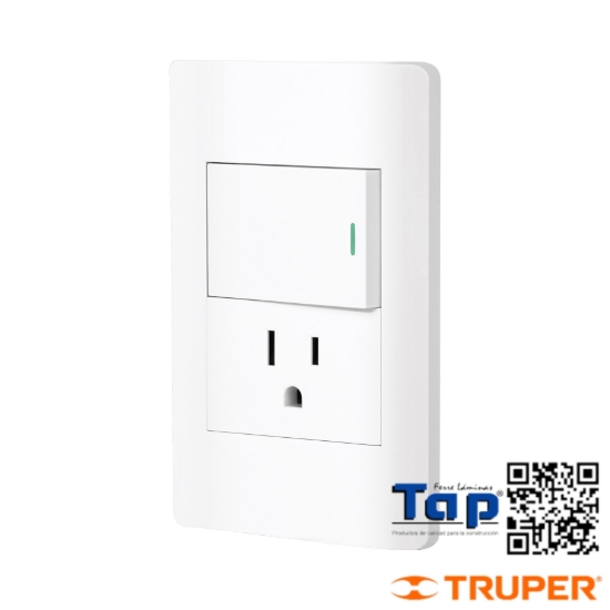 Imagen de PLACA ARMADA INTERRUPTOR Y  CONTACTO 1.5 MOD LISBOA BLANCA