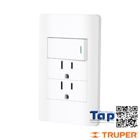Imagen de PLACA ARMADA INTERRUPTOR Y 2 CONTACTO 1 MOD LISBOA BLANCA