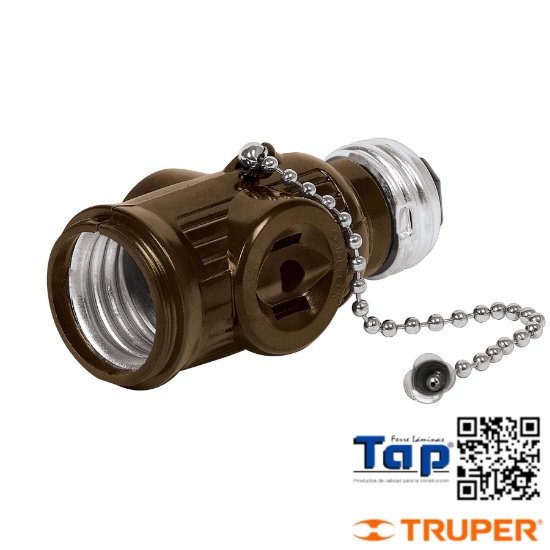 Imagen de PORTALAMP BAQUELITA CADENA Y DOBLE CONTACTO VOLTECK