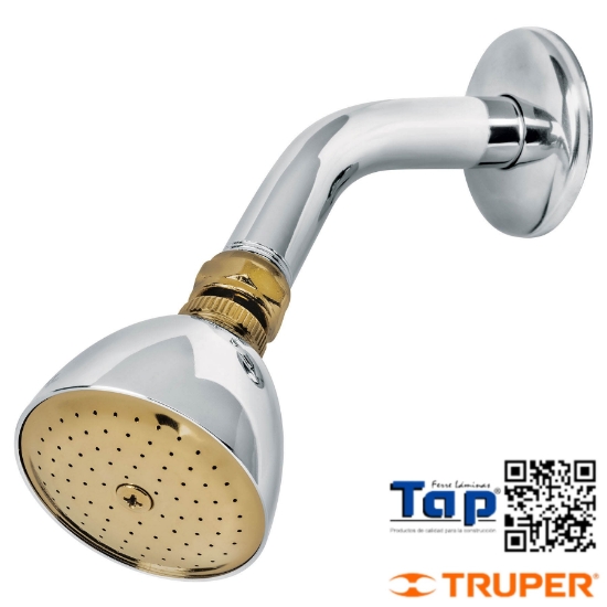 Imagen de REGADERA CONICA 062 2-1/2" CROMO-ORO BRAZO Y CHAPETON ACERO