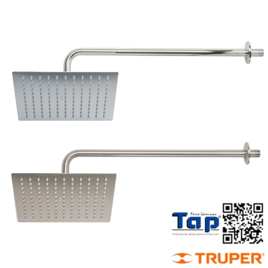 Imagen de REGADERA CROMO 250 10" PLATO CUADRADO DELGADO C BRAZO FOSET