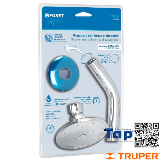 Imagen de REGADERA REDONDA087 3-1/2" BRAZO Y CHAPETON EN BLISTER FOSET