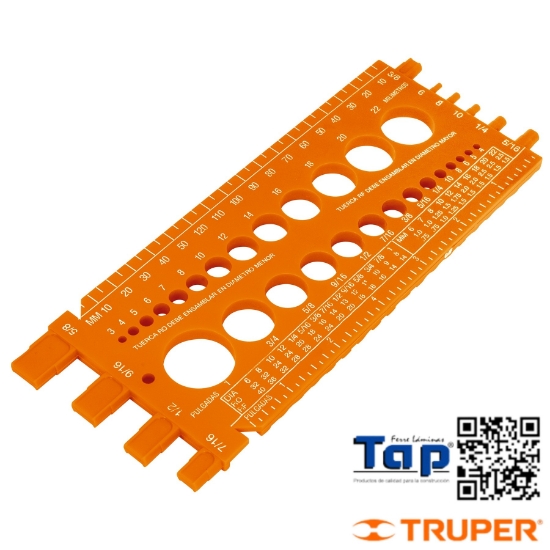 Imagen de REGLETA MEDIDORA TUERCAS Y TORNILLOS 22 CM TRUPER