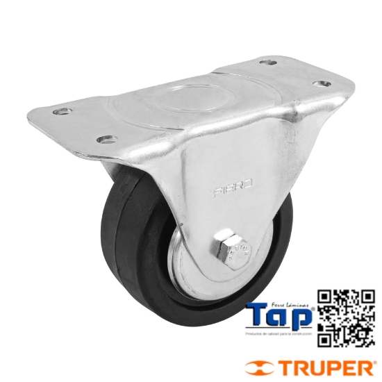 Imagen de RODAJA HULE 100 4" PLACA FIJA C BALERO CARGA 100 KG FIERO