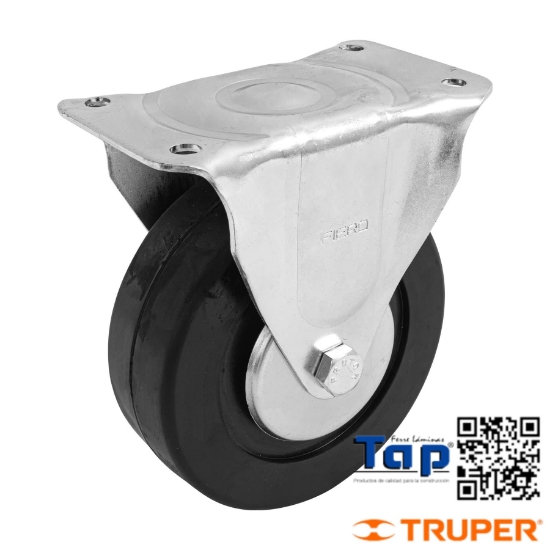 Imagen de RODAJA HULE 150 6" PLACA FIJA C BALERO CARGA 150 KG FIERO