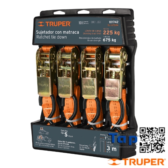 Imagen de SUJETADORES C MATRACA DE CARGA MAXIMA  675 KG JGO 4