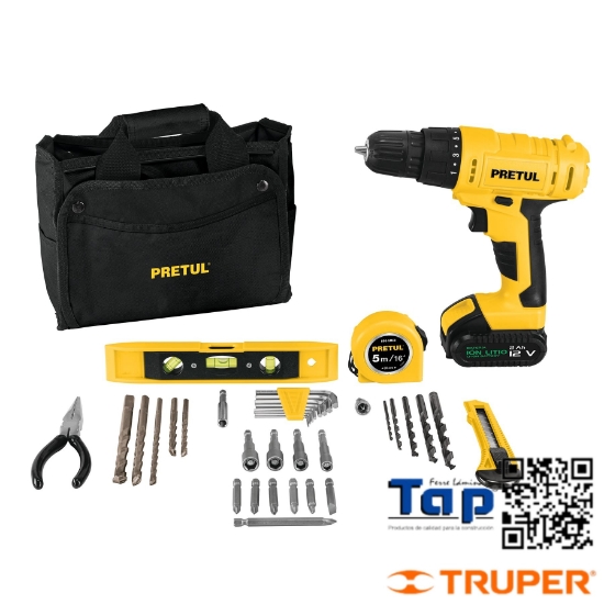 Imagen de TALADRO INALAMBRICO 009 3/8" 12 V Y KIT C 35 ACC PRETUL