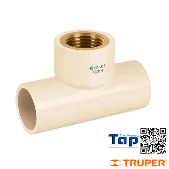 Imagen de TEE ROSCA CENTRAL HEMBRA CPVC 013 1/2" INSERTO LATON FOSET