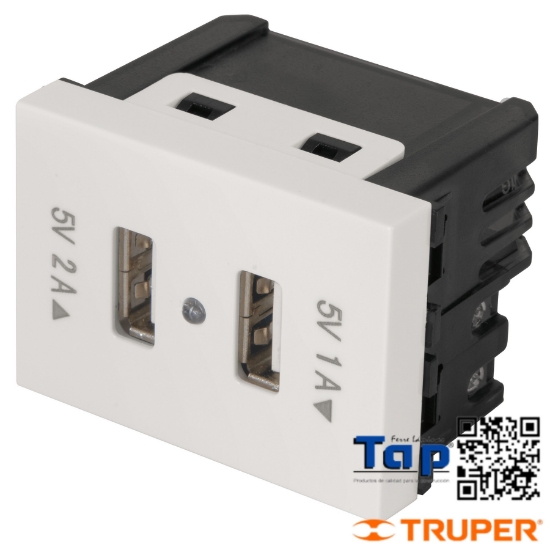 Imagen de TOMA C 2 PUERTOS USB 1.5 MOD LINEA ESPAÑOLA BLANCO
