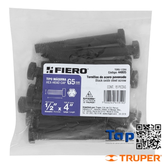 Imagen de TORNILLOS ACERO GRADO 5 013 1/2"X100 4" FIERO BOL 15