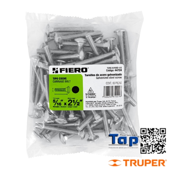 Imagen de TORNILLOS T COCHE 008 5/16"X062 2-1/2" FIERO BOL 60