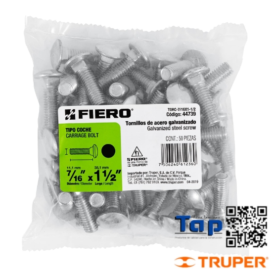 Imagen de TORNILLOS T COCHE 011 7/16"X038 1-1/2" FIERO BOL 50