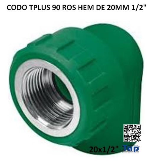 Imagen de CODO TPLUS 90 ROS HEM DE 20MM 1/2"