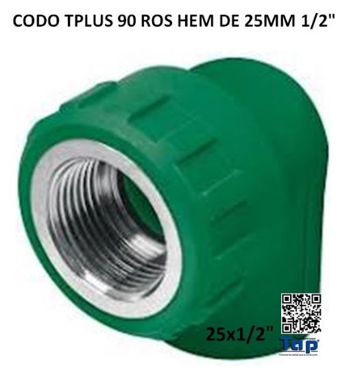 Imagen de CODO TPLUS 90 ROS HEM DE 25MM 1/2"