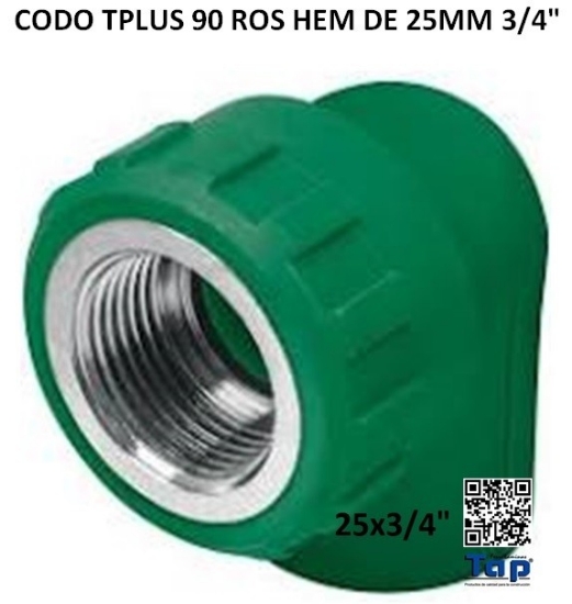 Imagen de CODO TPLUS 90 ROS HEM DE 25MM 3/4"