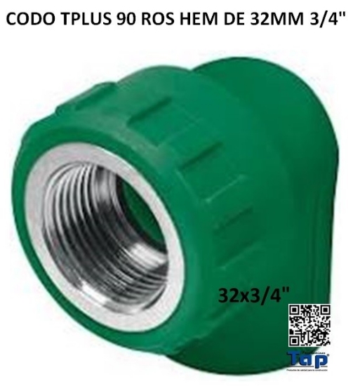 Imagen de CODO TPLUS 90 ROS HEM DE 32MM 3/4"