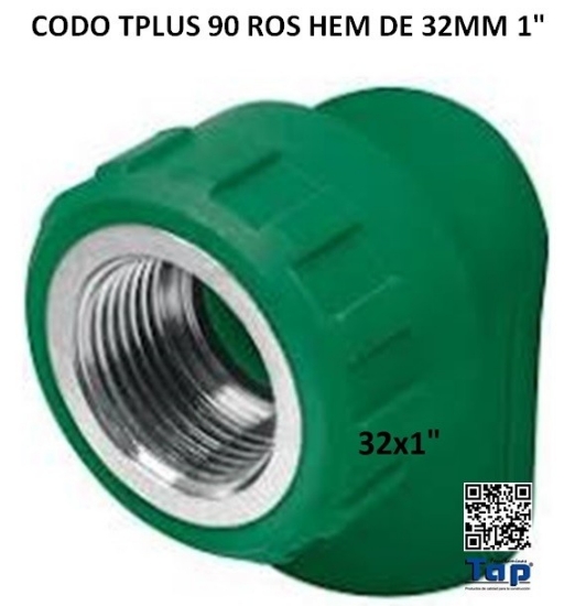 Imagen de CODO TPLUS 90 ROS HEM DE 32MM 1"