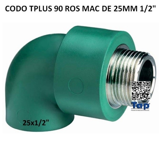 Imagen de CODO TPLUS 90 ROS MAC DE 25MM 1/2"