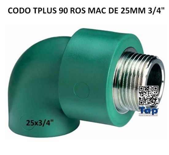 Imagen de CODO TPLUS 90 ROS MAC DE 25MM 3/4"