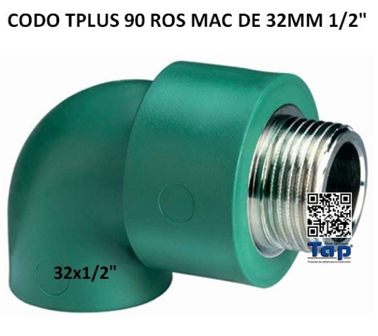 Imagen de CODO TPLUS 90 ROS MAC DE 32MM 1/2"