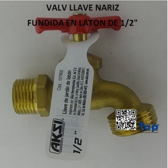 Imagen de VALV LLAVE NARIZ FUNDIDA EN LATON DE 1/2"