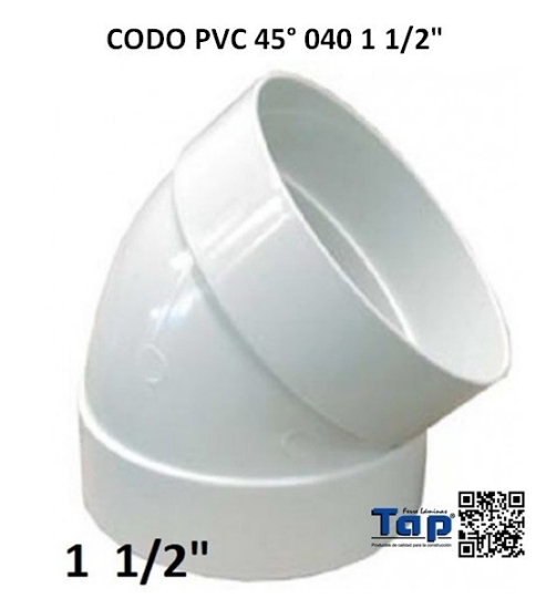 Imagen de CODO PVC 45° 040 1 1/2"