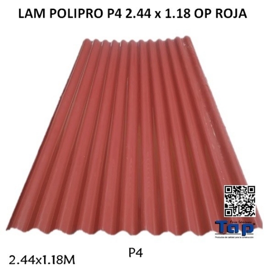Imagen de LAM POLIPRO P4 2.44 x 1.18 OP ROJA