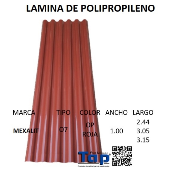 Imagen de LAMINA DE POLIPROPILENO P7 1m