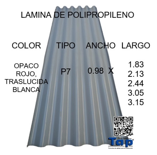 Imagen de LAMINA DE POLIPROPILENO P7 0.98m
