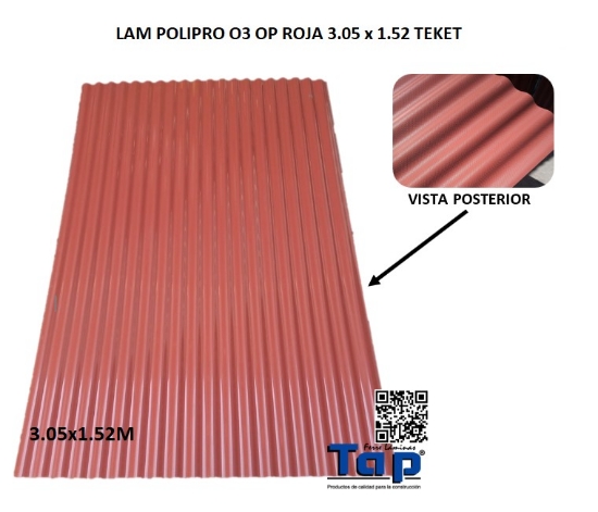 Imagen de LAM POLIPRO O3 OP ROJA 3.05 x 1.52 TEKET