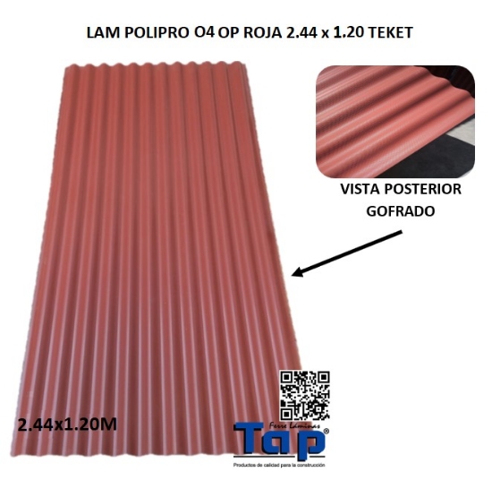 Imagen de LAM POLIPRO O4 OP ROJA 2.44 x 1.20 TEKET