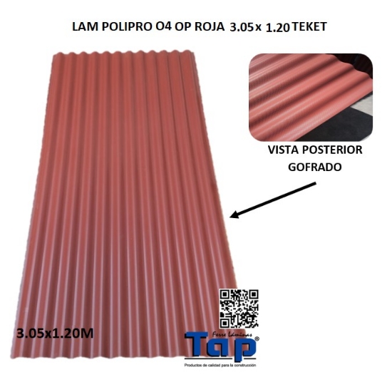 Imagen de LAM POLIPRO O4 OP ROJA 3.05 x 1.20 TEKET
