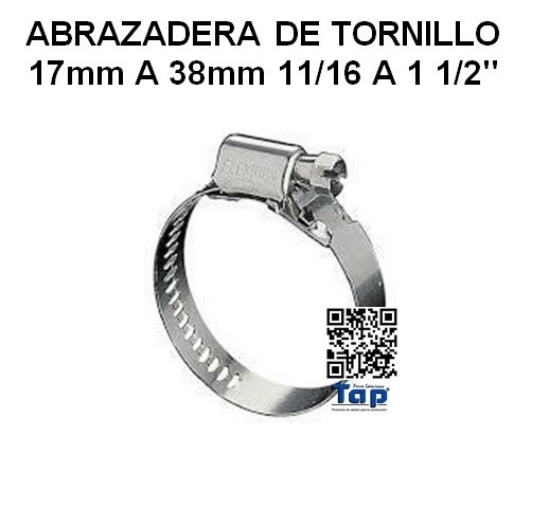 Imagen de ABRAZADERA DE TORNILLO 17mm A 38mm 11/16 A 1 1/2"