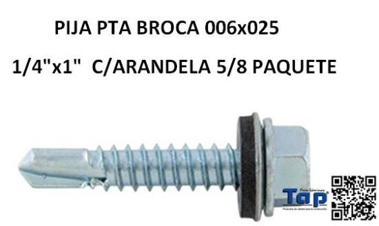 Imagen de PIJA PTA BROCA 006x025   1/4"x1"  C/ARANDELA 5/8 PAQUETE