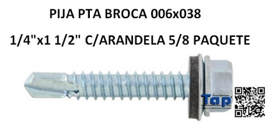 Imagen de PIJA PTA BROCA 006x038   1/4"x1 1/2" C/ARANDELA 5/8 PAQUETE