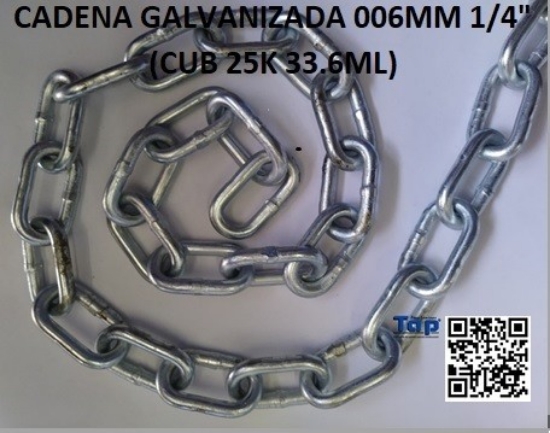 Imagen de CADENA GALVANIZADA 006.0MM 1/4"   (CUB 25K 33.6ML)