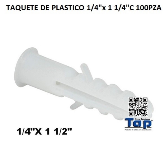 Imagen de TAQUETE DE PLASTICO 1/4"x 1 1/4"C 100PZA