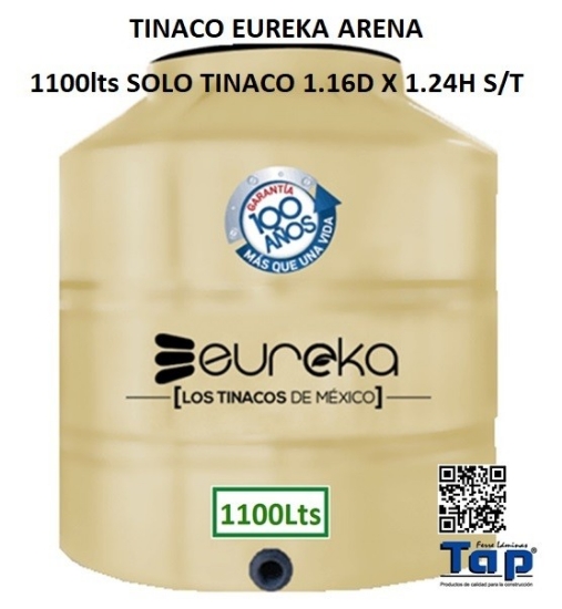 Imagen de TINACO EUREKA ARENA 1100lts SOLO TINACO 1.16D X 1.24H S/T