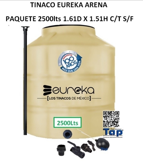 Imagen de TINACO EUREKA ARENA  PAQUETE 2500lts 1.61D X 1.51H C/T S/F