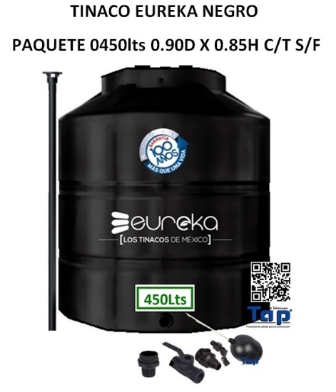 Imagen de TINACO EUREKA NEGRO  PAQUETE 0450lts 0.90D X 0.85H C/T S/F
