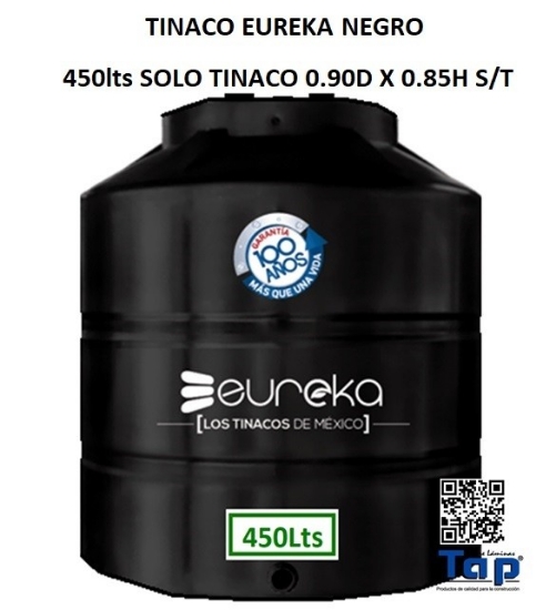 Imagen de TINACO EUREKA NEGRO  450lts SOLO TINACO 0.90D X 0.85H S/T