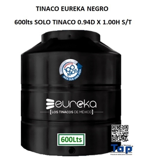 Imagen de TINACO EUREKA NEGRO  600lts SOLO TINACO 0.94D X 1.00H S/T