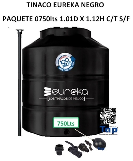 Imagen de TINACO EUREKA NEGRO  PAQUETE 0750lts 1.01D X 1.12H C/T S/F