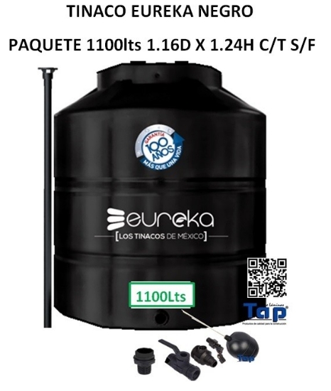 Imagen de TINACO EUREKA NEGRO  PAQUETE 1100lts 1.16D X 1.24H C/T S/F