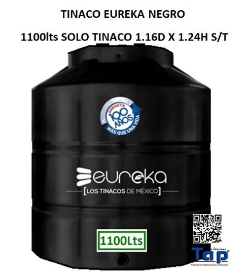 Imagen de TINACO EUREKA NEGRO 1100lts SOLO TINACO 1.16D X 1.24H S/T