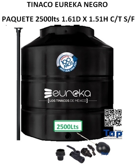 Imagen de TINACO EUREKA NEGRO  PAQUETE 2500lts 1.61D X 1.51H C/T S/F