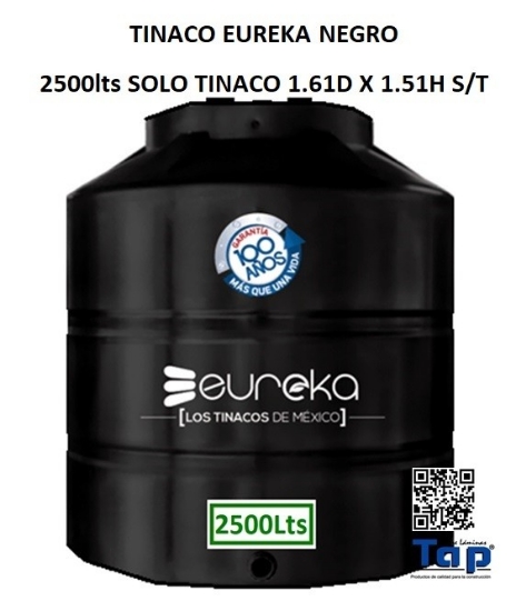 Imagen de TINACO EUREKA NEGRO 2500lts SOLO TINACO 1.61D X 1.51H S/T