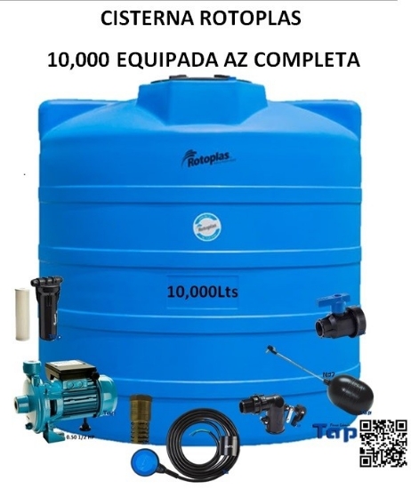 Imagen de CISTERNA ROTOPLAS 10,000 EQUIPADA AZ COMPLETA