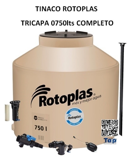 Imagen de TINACO ROTOPLAS TRICAPA 0750lts COMPLETO