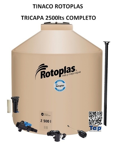 Imagen de TINACO ROTOPLAS TRICAPA VER 2500lts COMPLETO